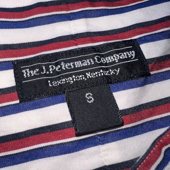 J Peterman Shirt Men's Size S Blue Red White Striped No Collar Button Down LS - Picture 4 of 12